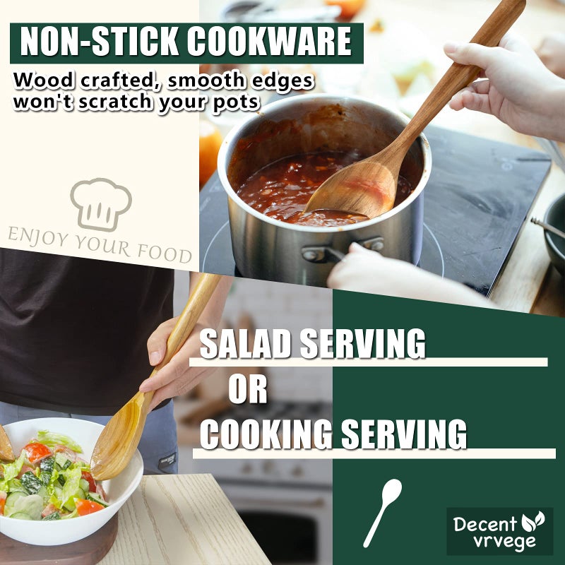 Decent Vrvege Wood Spoon, Healthy Acacia Wooden Cooking Spoons, Durable Kitchen Serving Spoon Scooper, Non Scratch Wood Ladle Tableware For Cooking, Serving Salad, Stirring Soup, Easy to use - Image 4